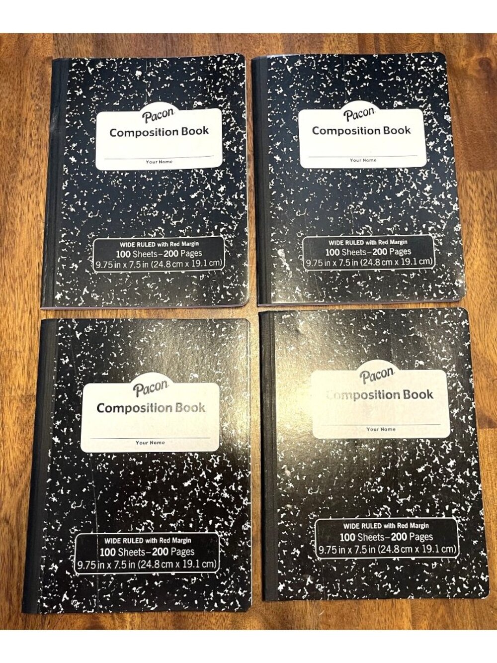 4Pk Pacon Composition Notebooks Wide Ruled 100 Sheets 200 Pages 9.75 x 7.5 Black